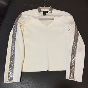 Y2K Vintage RADZOLI White/Silver Gorgeous Long Sleeves Sweater Top Sz L